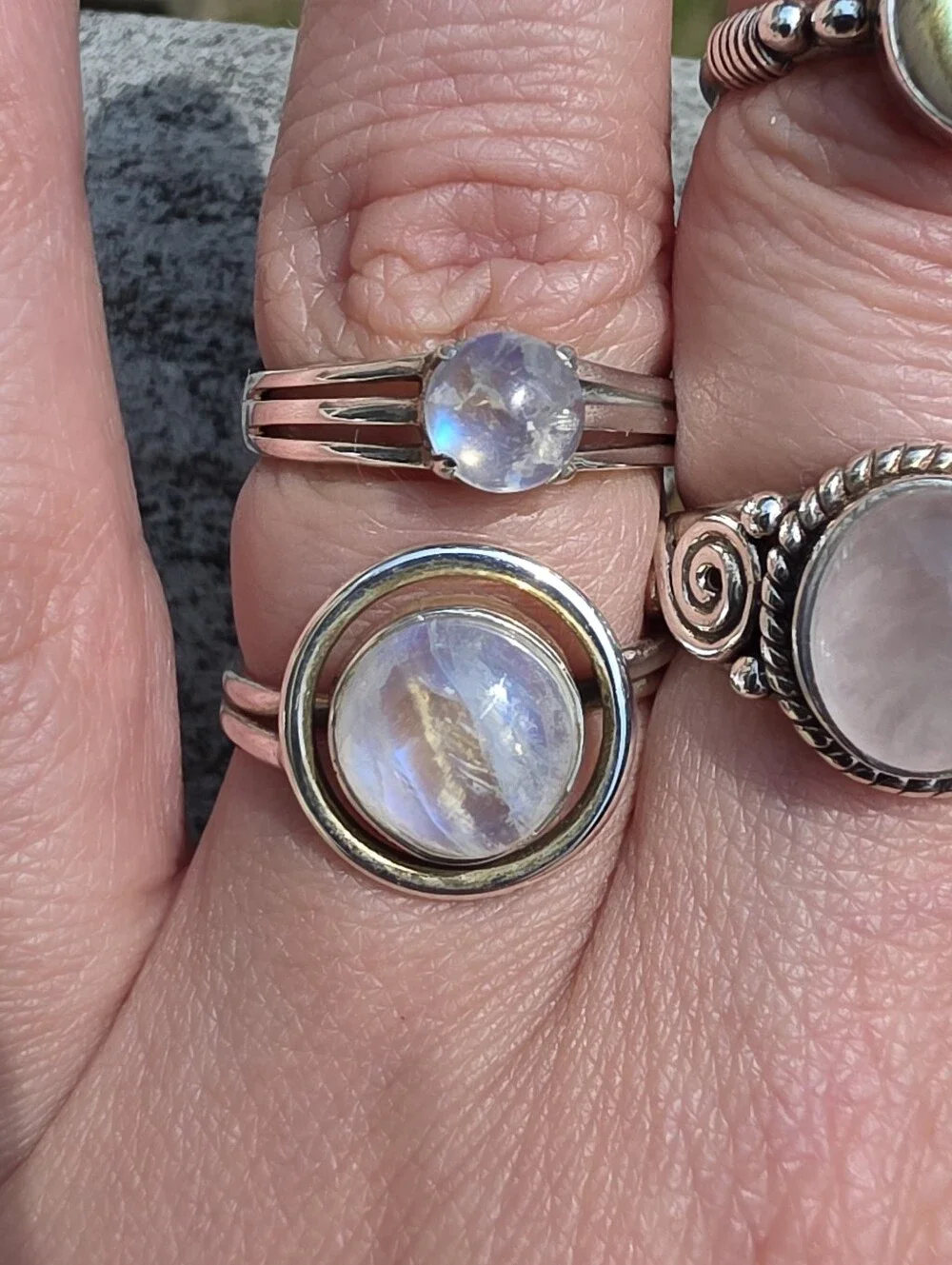 7 Piece 925 Sterling Moonstone Ring Lot Bundle Lot Estate